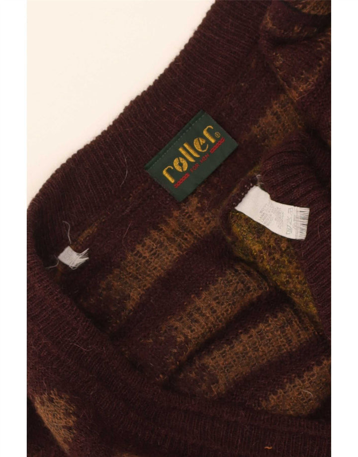 Vintage Herren Cardigan Pullover IT 50 Mittelbraun Fair Isle Alpakawolle
