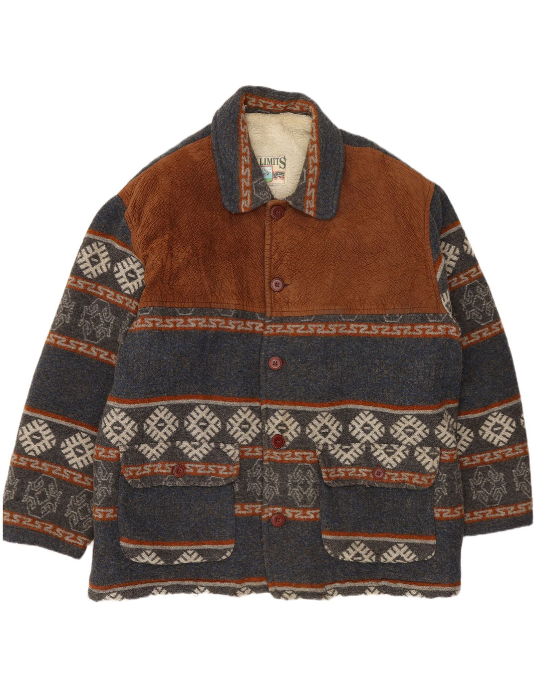 VINTAGE Herren Sherpa Jacke UK 42 XL Marineblau Fair Isle