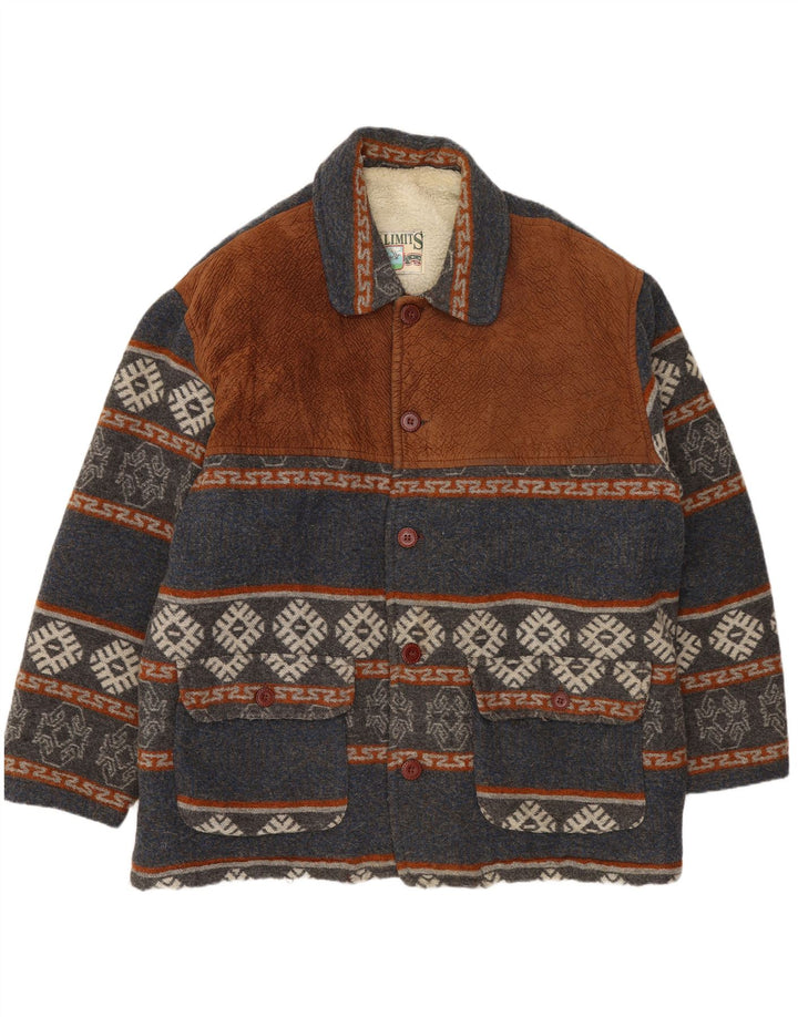 VINTAGE Herren Sherpa Jacke UK 42 XL Marineblau Fair Isle