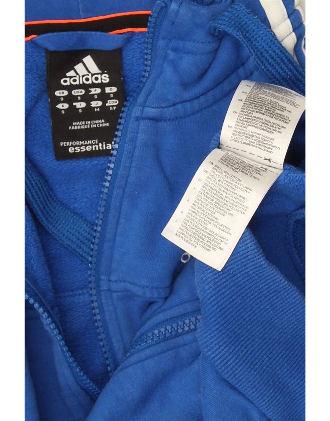ADIDAS Herren-Kapuzenpullover mit Reißverschluss, klein, aus blauer Baumwolle