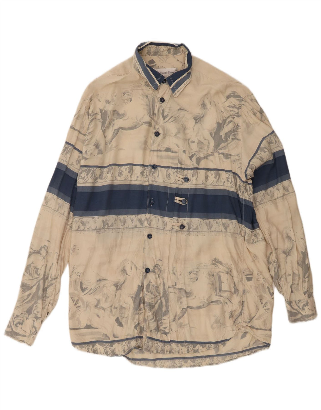 Vintage Herren-Hemd mit abstraktem Muster, Mittelbeige, Farbblock-Viskose