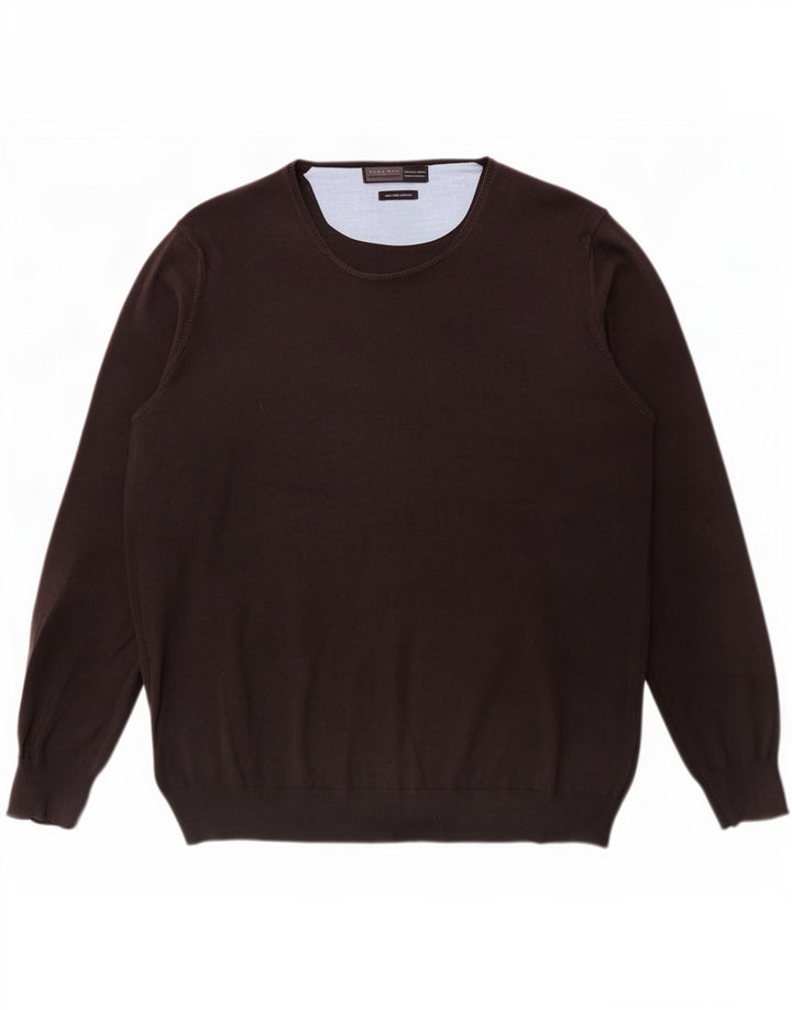 Zara Herren-Pullover, reguläre Passform, Rundhalsausschnitt, Größe L, Braun