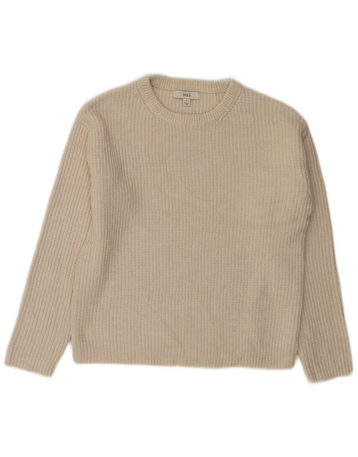 Marks & Spencer Herren-Pullover mit Rundhalsausschnitt, Größe S, cremefarbenes Polyester