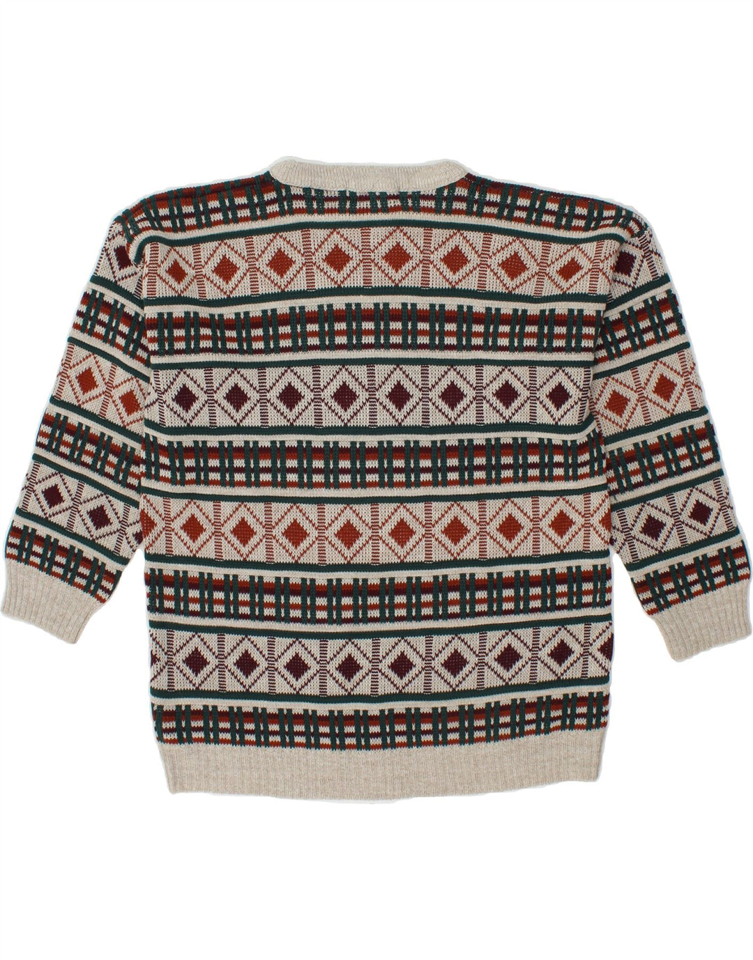 PERUZZI Mens Crew Neck Jumper Sweater Medium Grey Geometric Acrylic Vintage Peruzzi and Second-Hand Peruzzi from Messina Hembry 
