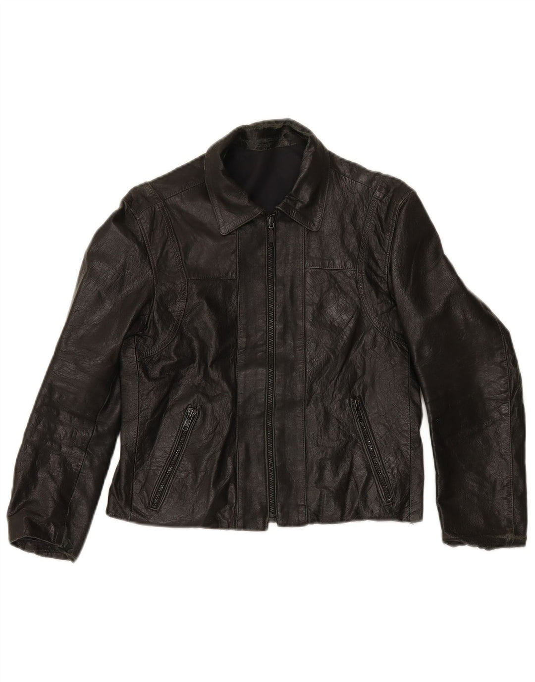 Vintage Damen Crop Lederjacke IT 44 Medium Schwarz