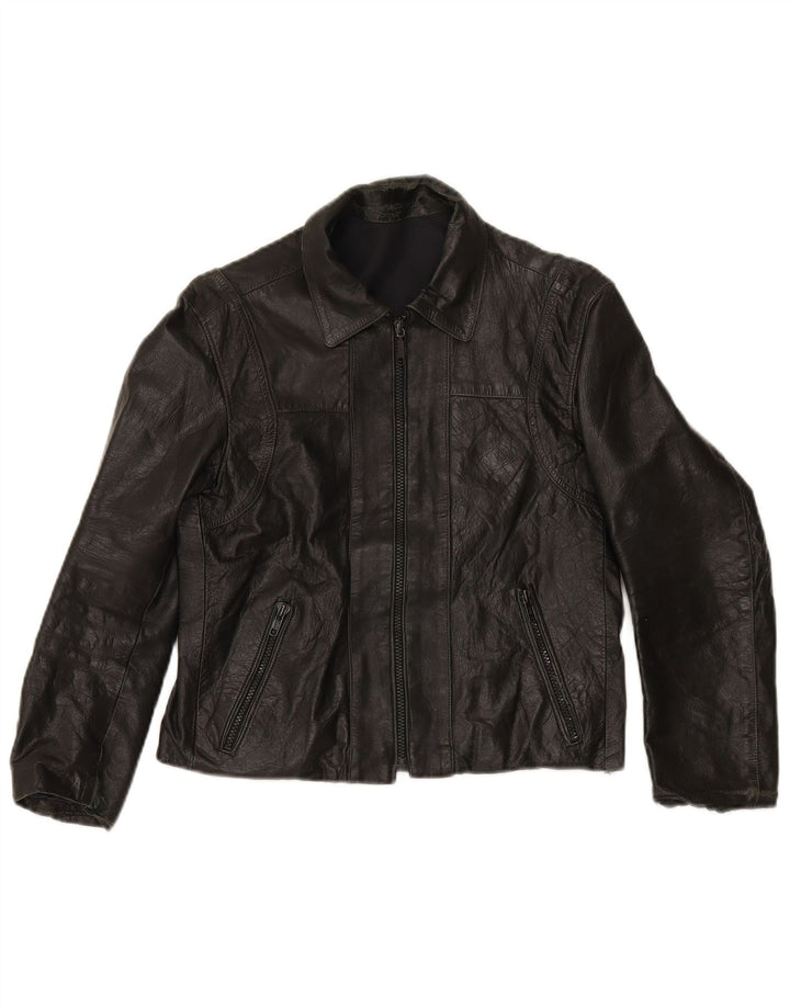 Vintage Damen Crop Lederjacke IT 44 Medium Schwarz