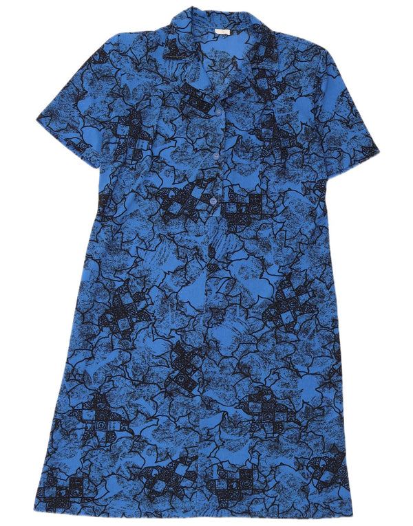 Vintage Damen Kurzarm-A-Linien-Kleid IT 52 2XL Blau geblümtes Polyester