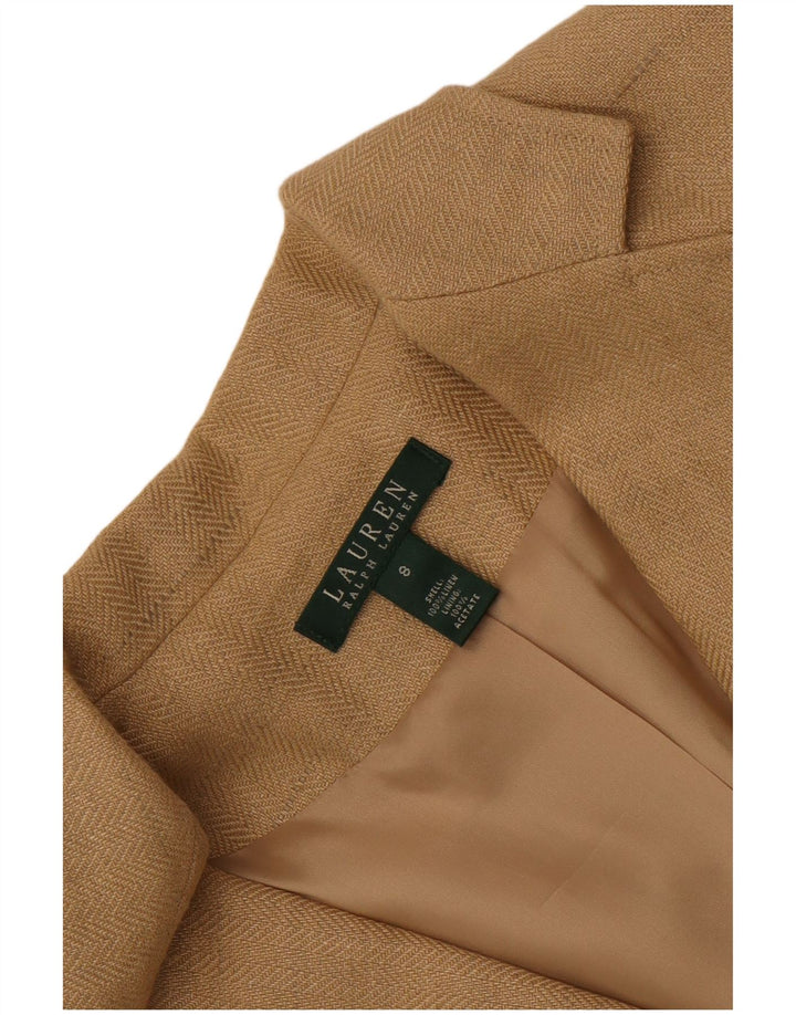 Ralph Lauren Damen-Blazer mit 2 Knöpfen, US 8, mittelbeige, Fischgrätenmuster