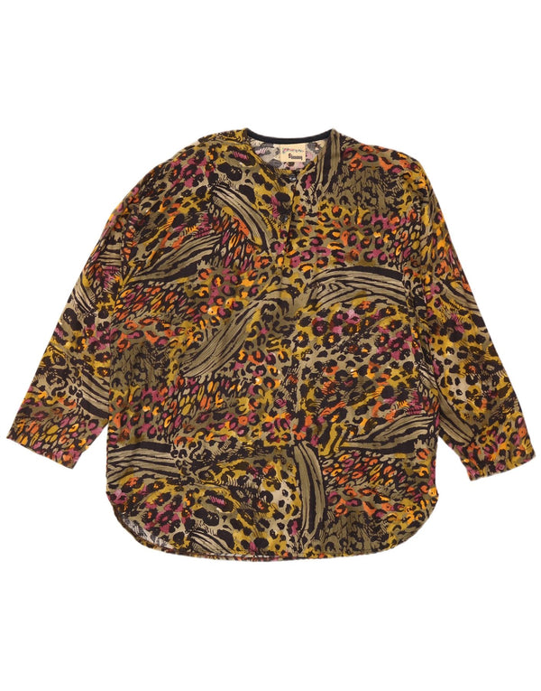 Vintage Damen Top Langarm UK 20 2XL Mehrfarbiger Animal Print Viskose