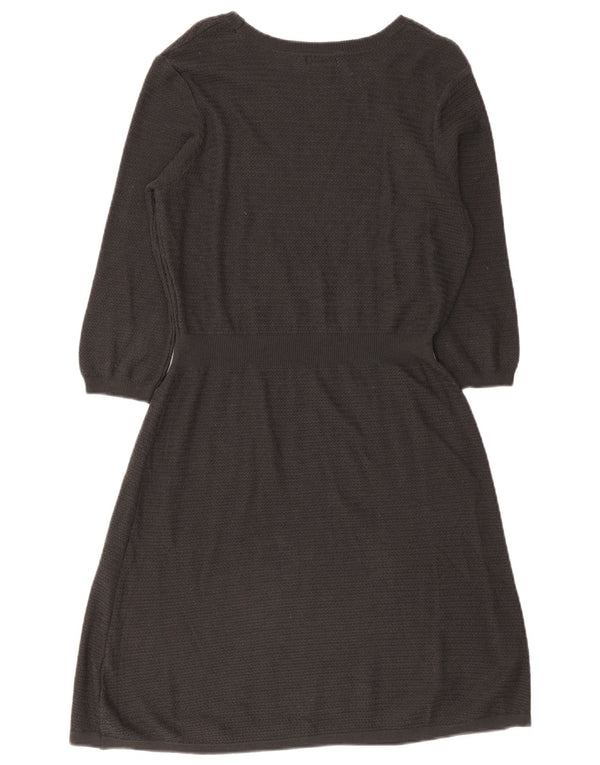 Fat Face Damen-Strickkleid mit 3/4-Ärmeln, A-Linie, UK 12, mittelgraue Baumwolle