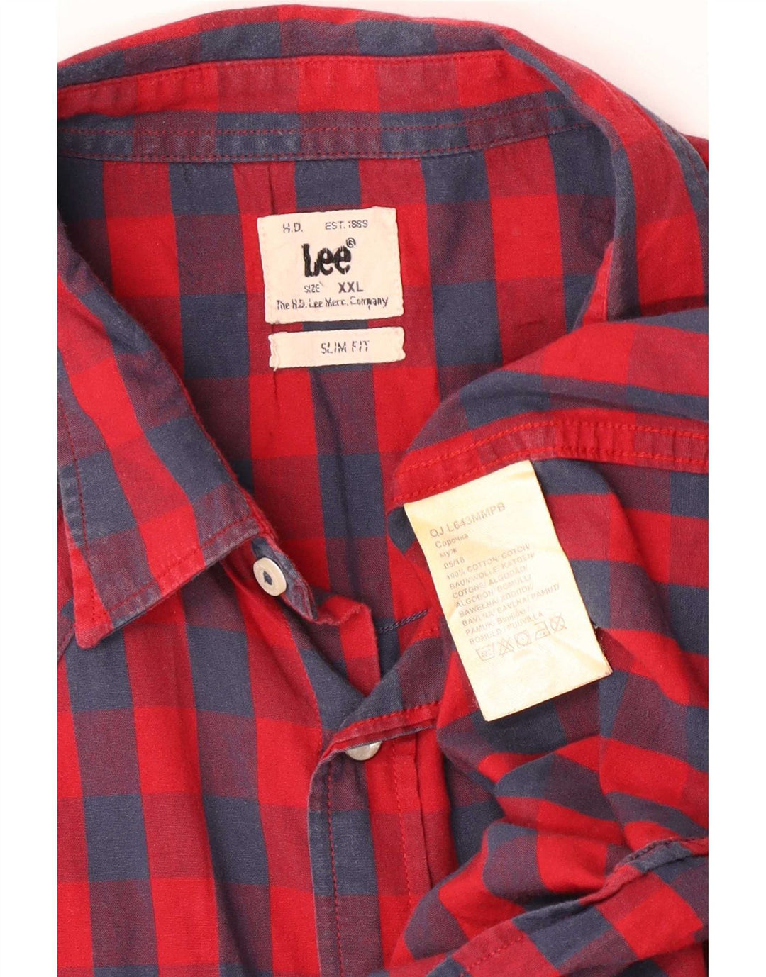 Lee Herren Slim Fit Hemd 2XL rot kariert Baumwolle