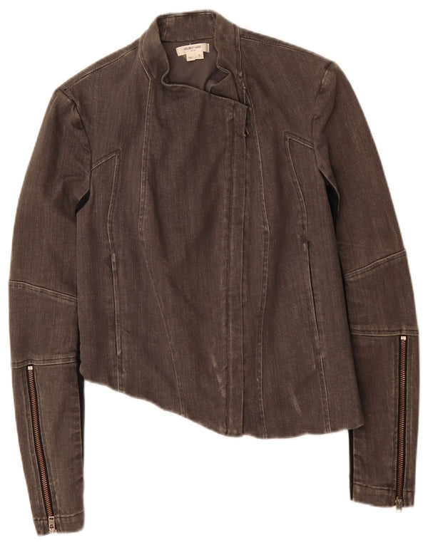 Helmut Lang Damen Asymetrische Bikerjacke UK 10 Small Grau Farbblock