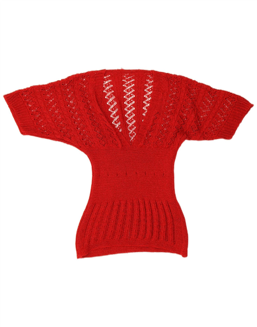 Vintage Damen Kurzärmeliger Pullover mit V-Ausschnitt UK 8 Klein Rot