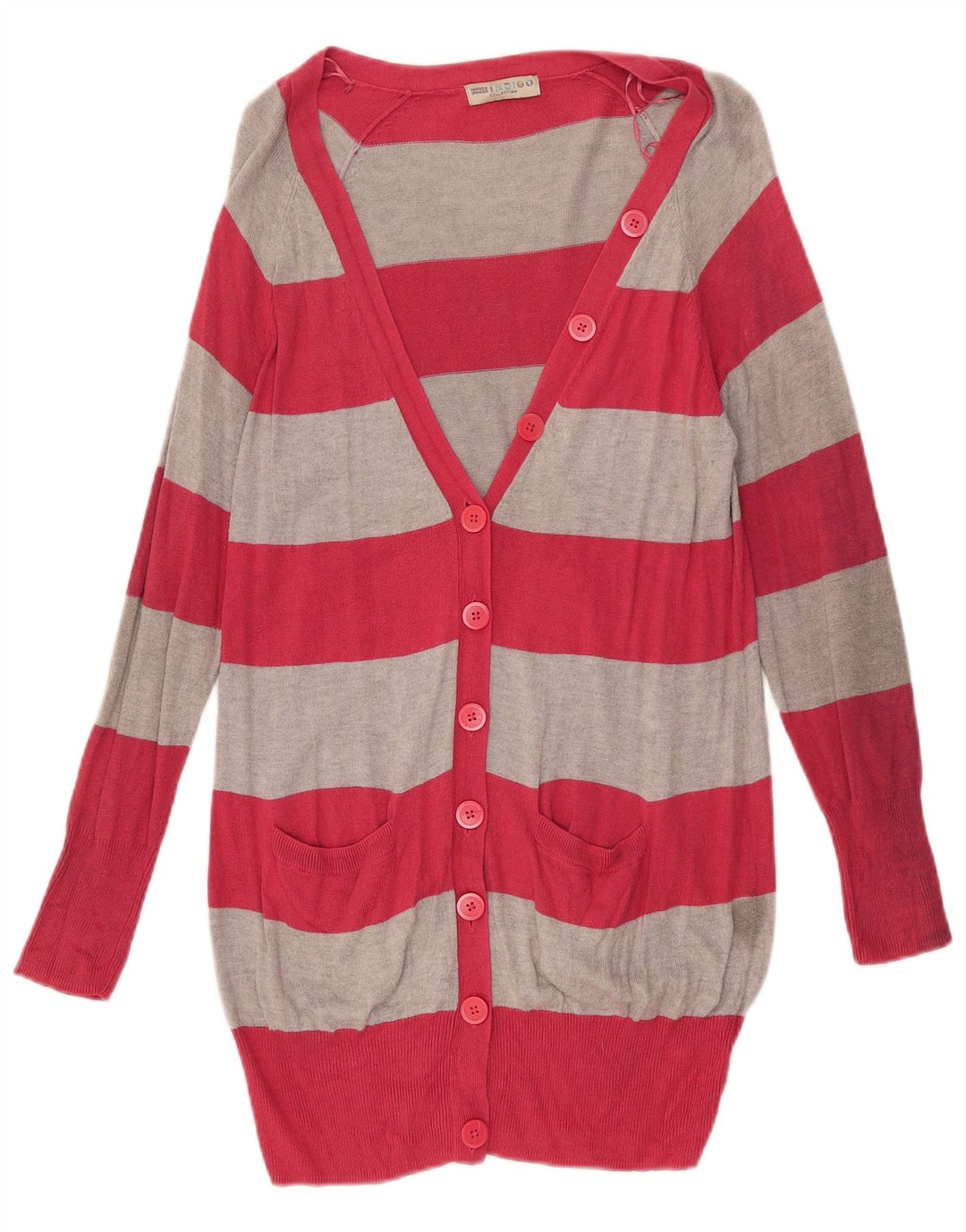 Marks & Spencer Damen Longline-Cardigan-Pullover UK 14 Mittelrosa gestreift