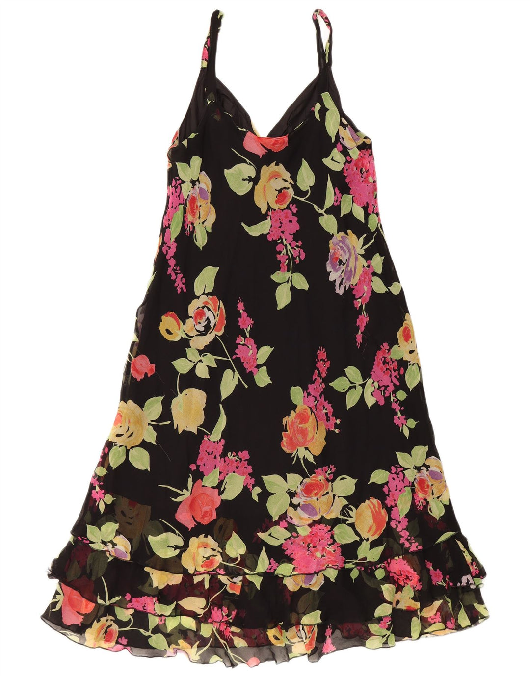 SUPERIOR Damen-Slipkleid IT 44 Mittelschwarze Blumenseide