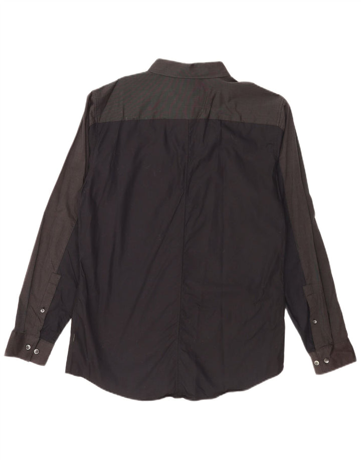 Calvin Klein Herren-Slim-Fit-Hemd aus mittelschwarzer Colourblock-Baumwolle