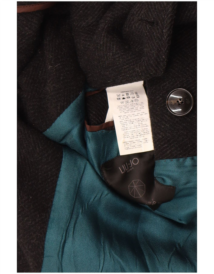 Liu Jo Zweireihiger Herrenmantel IT 52 XL, schwarze Wolle mit Fischgrätenmuster