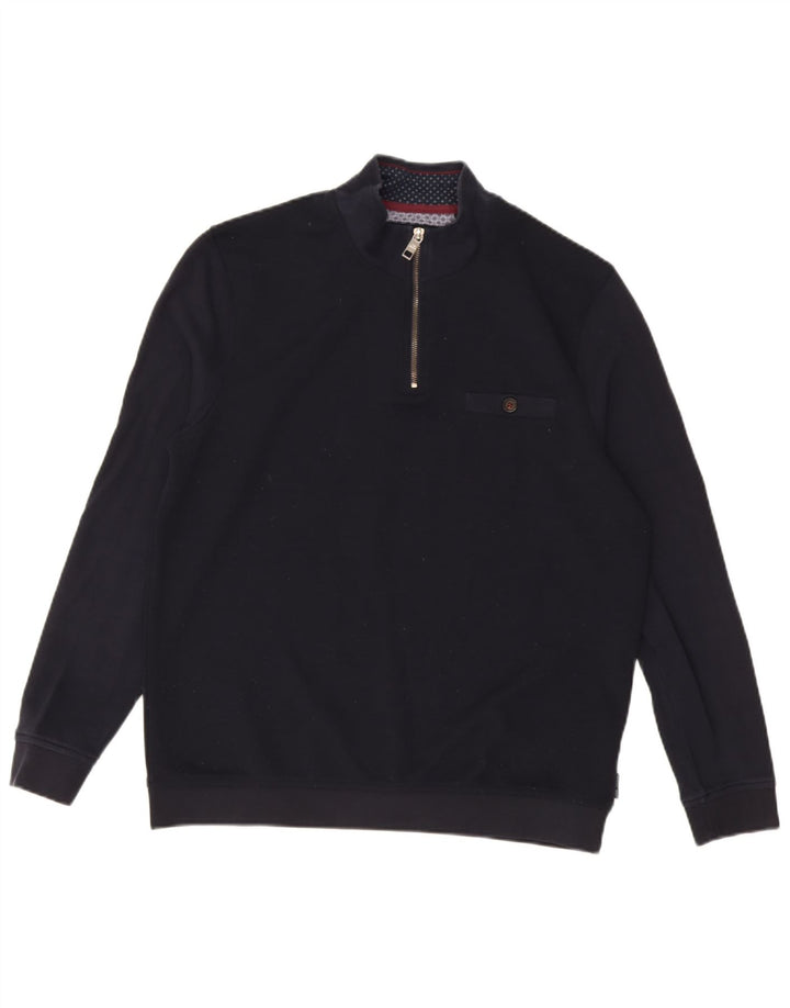 Ted Baker Herren-Sweatshirt mit Reißverschluss am Hals, Größe 4, groß, marineblaues Polyester
