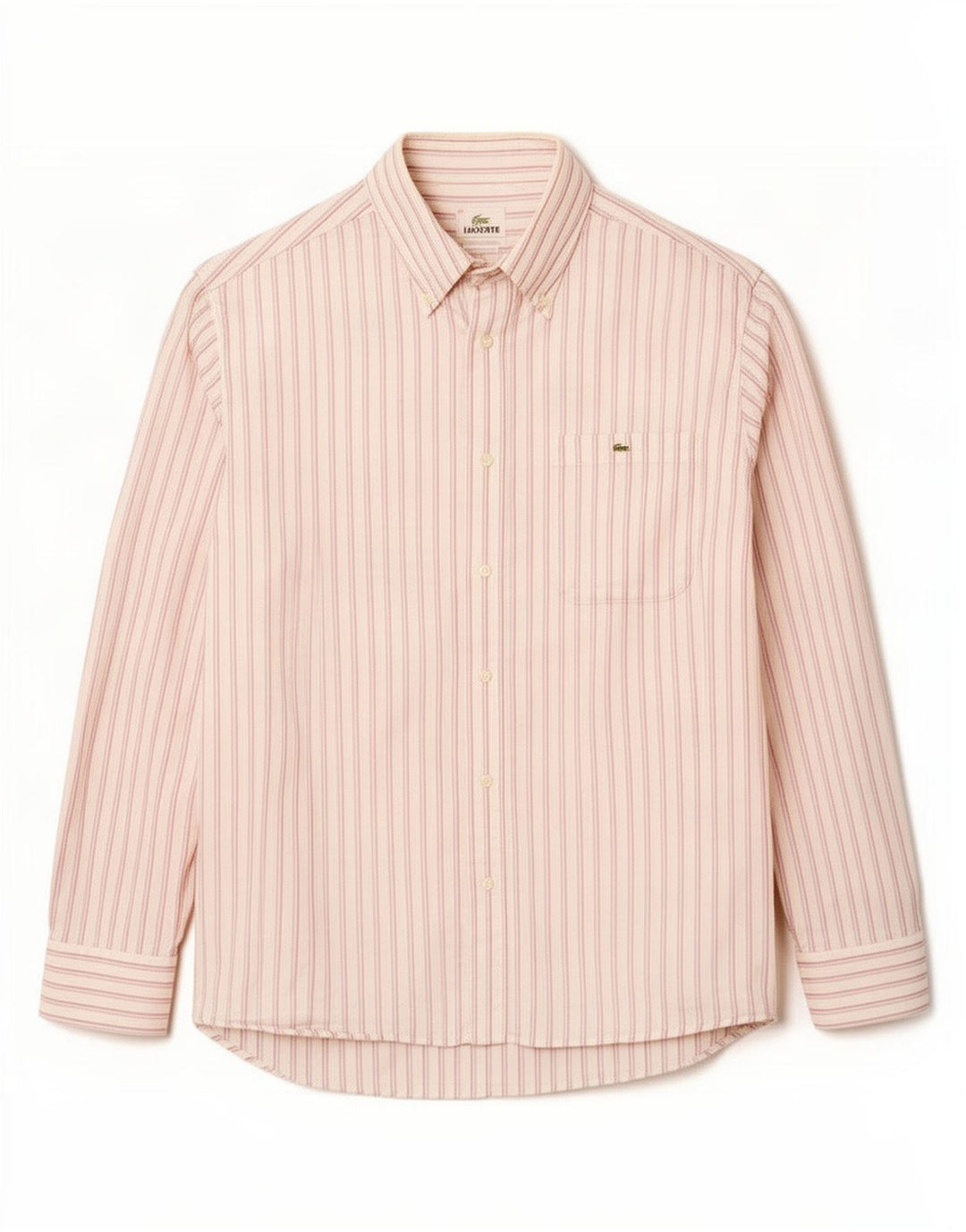 Lacoste Herrenhemd Größe 40 Mittelweiß gestreifte Baumwolle