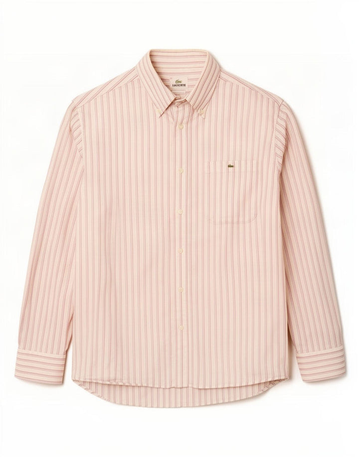 Lacoste Herrenhemd Größe 40 Mittelweiß gestreifte Baumwolle