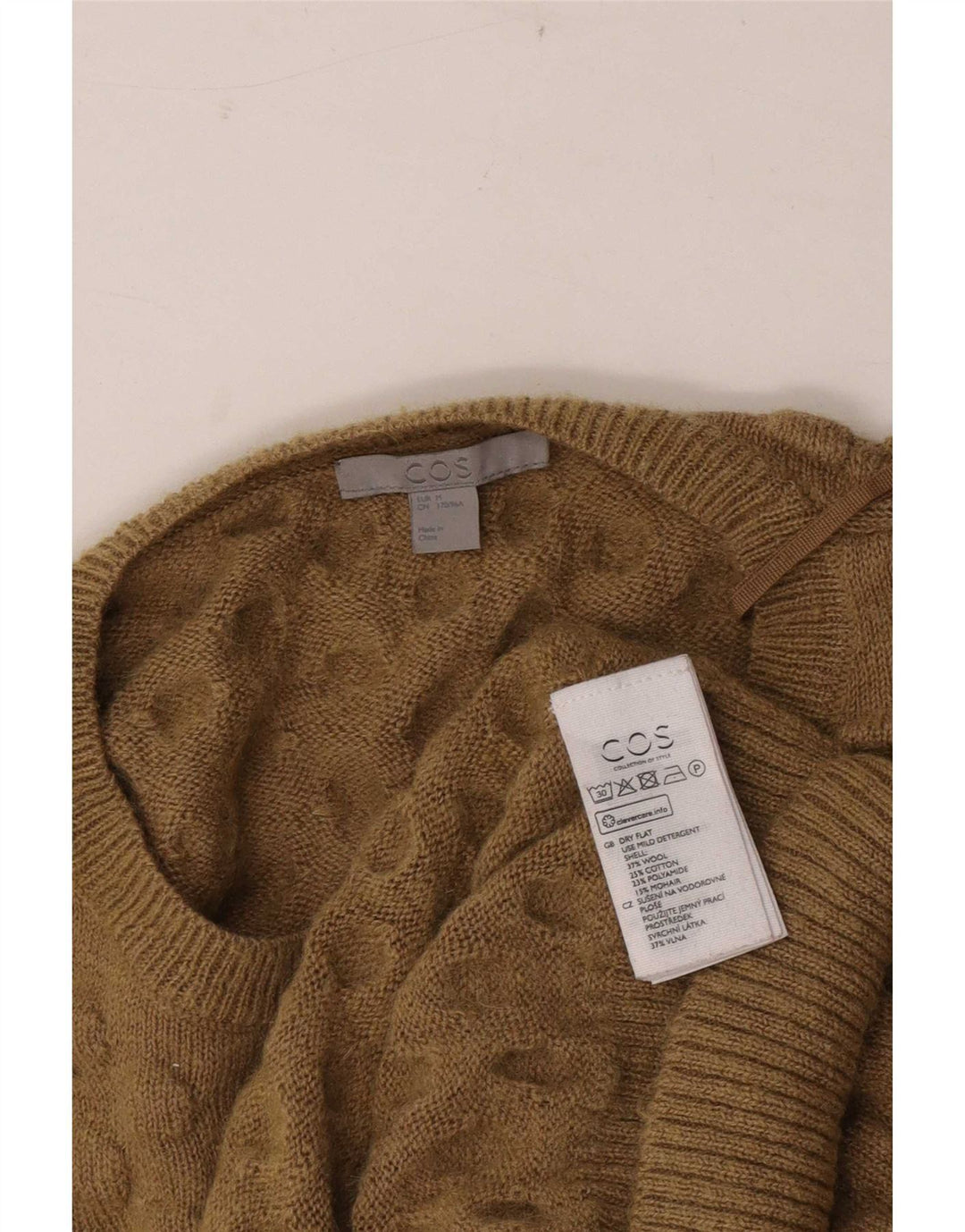 Cos Herren-Pullover mit Rundhalsausschnitt, mittelbeige Wolle