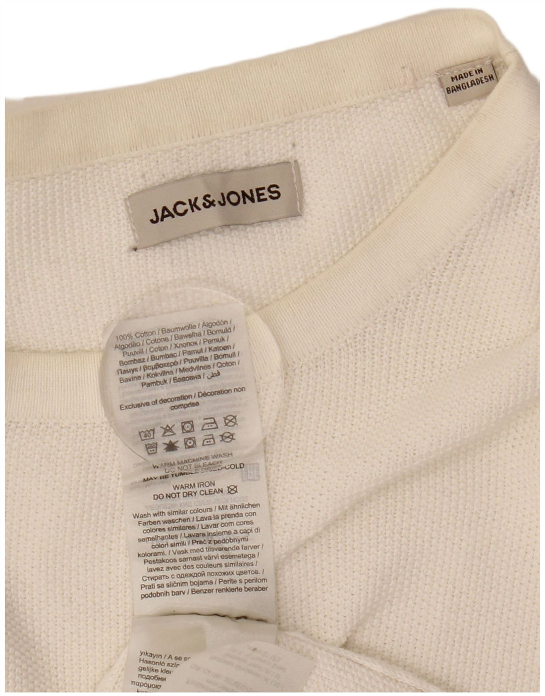Jack & Jones Herren-Pullover mit Rundhalsausschnitt, Größe L, aus weißer Baumwolle
