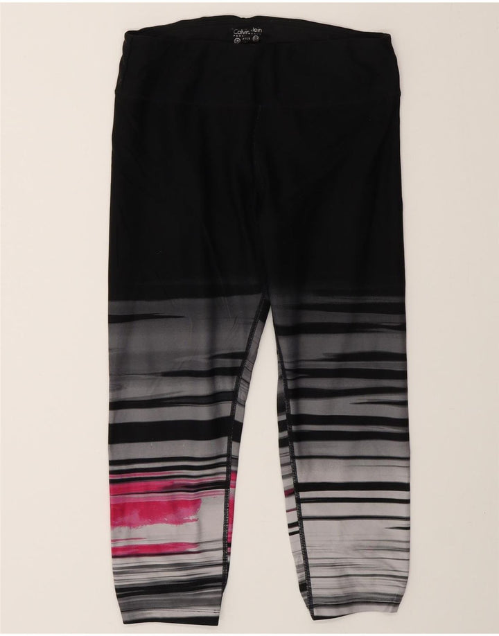 Calvin Klein Damen Capri-Leggings UK 12 Medium Schwarz gestreift Nylon