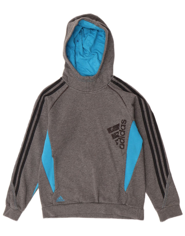 Adidas Kapuzenpullover mit Grafik für Jungen, 11–12 Jahre, graue Farbblock-Baumwolle