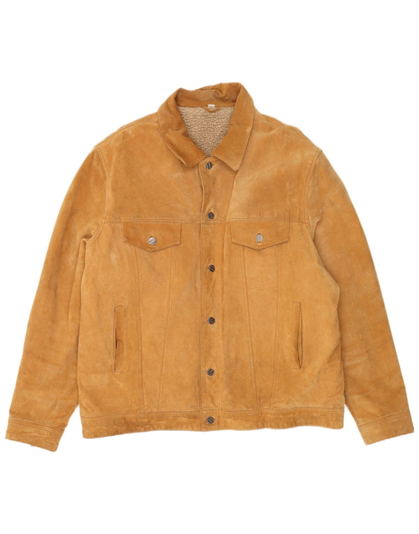Vintage Herren Loose Fit Sherpa Wildlederjacke EU 60 Großes Beige Leder