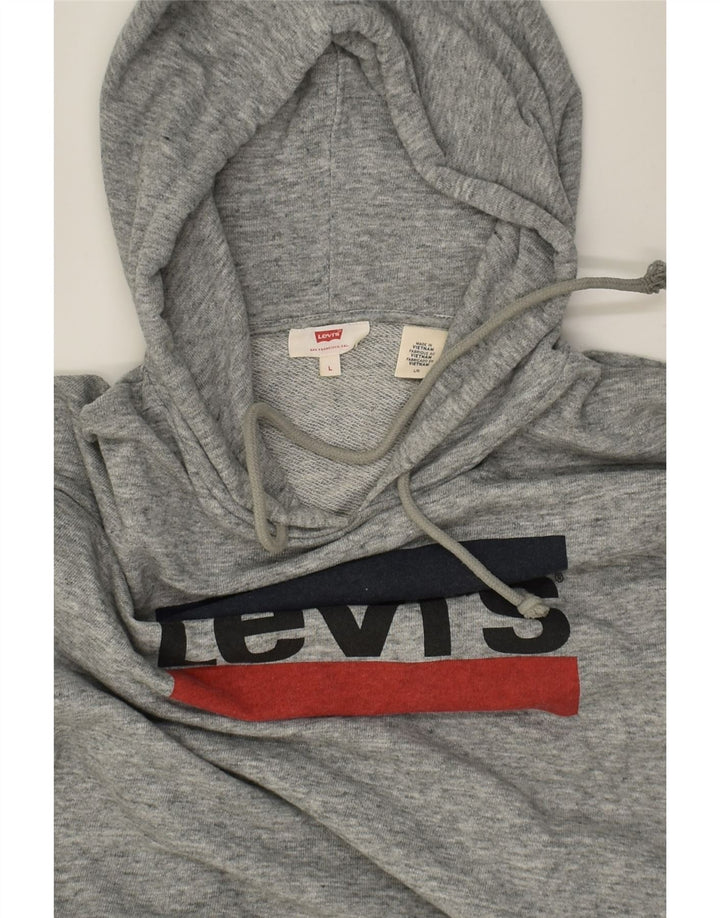 LEVI'S Womens Graphic Hoodie Jumper UK 16 Large Grey Cotton | Vintage Levi's | Thrift | Second-Hand Levi's | Used Clothing | Messina Hembry 