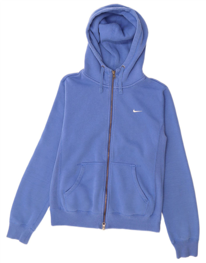 Nike Damen Zip Hoodie Pullover UK 12 Mittelblaue Baumwolle