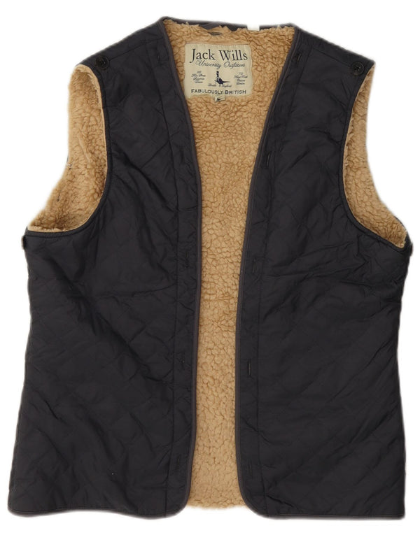 Jack Wills Damen Sherpa Open Quilted Gilet UK 14 Large Grau Baumwolle