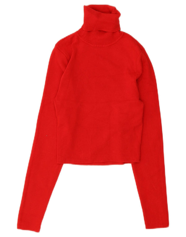 Zara Damen Crop Rollkragenpullover Pullover UK 12 Mittelrote Viskose