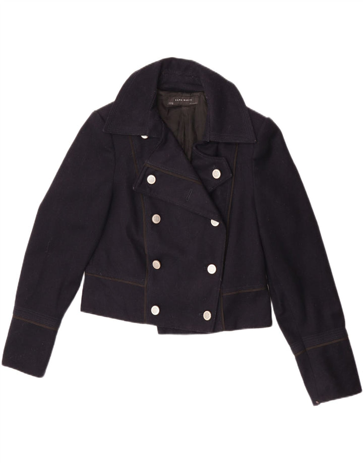 Zara Damen Crop Pea Coat UK 14 Large Marineblau