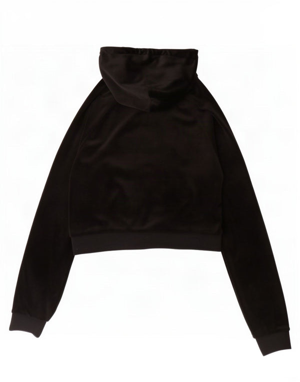 Juicy Couture Womens Graphic Crop Hoodie Jumper UK 12 Medium Black