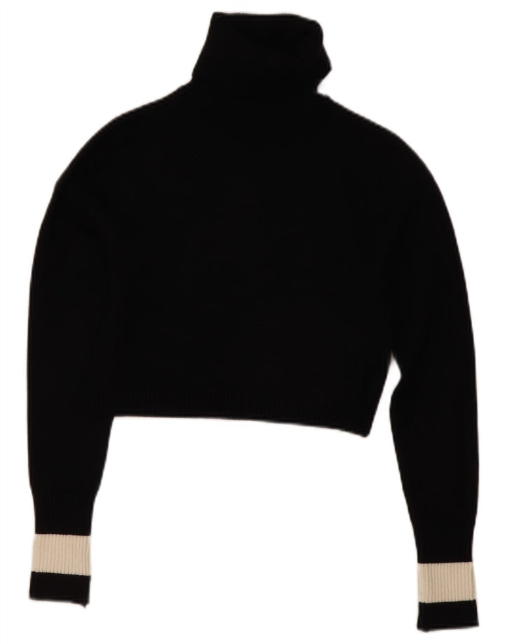 Zara Damen Crop Rollkragenpullover Pullover UK 12 Mittelschwarz Farbblock