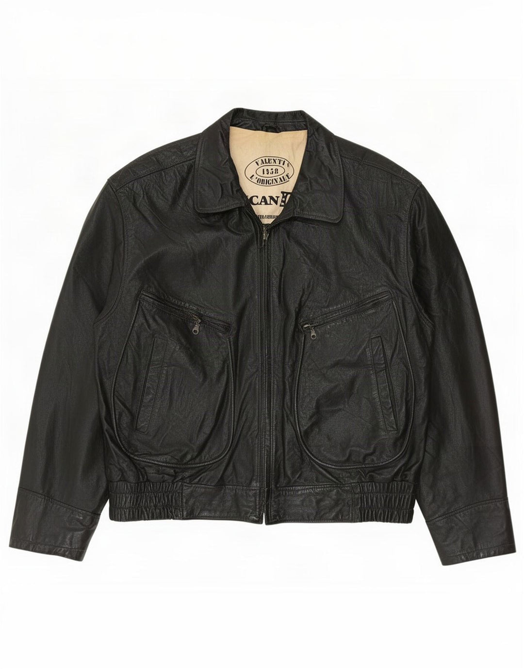 Vintage Herren Lederjacke IT 56 3XL Schwarz