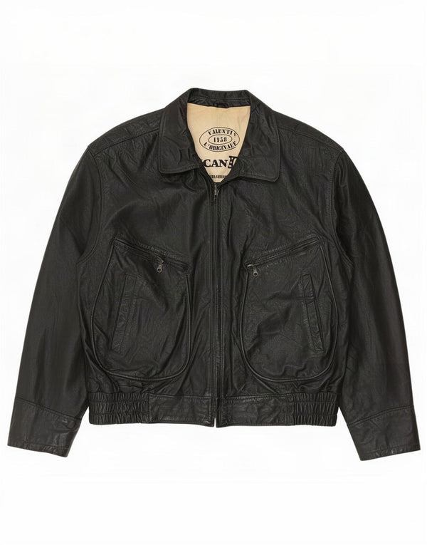 Vintage Herren Lederjacke IT 56 3XL Schwarz