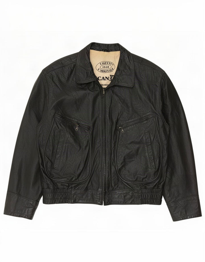 Vintage Herren Lederjacke IT 56 3XL Schwarz