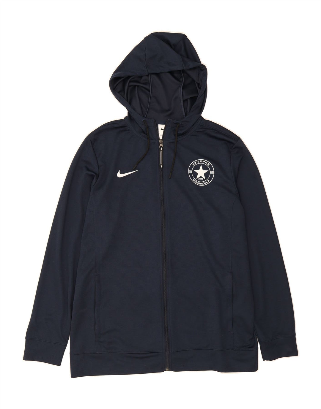 NIKE Mens Graphic Hooded Tracksuit Top Jacket Large Navy Blue Polyester Vintage Nike and Second-Hand Nike from Messina Hembry 