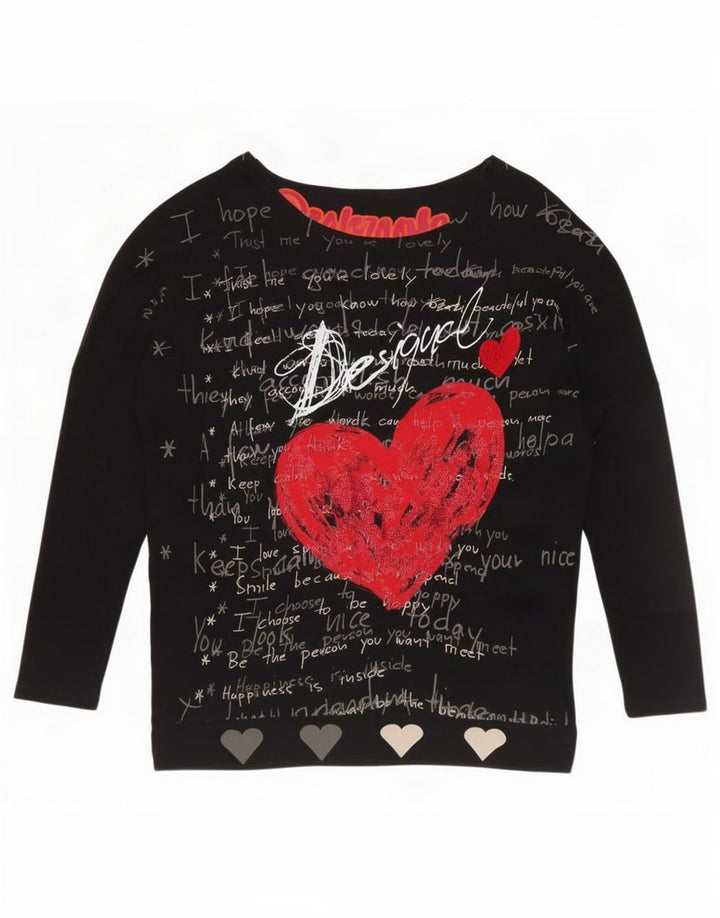 Desigual Damen Übergroßes Grafikoberteil Langarm UK 10 Small Schwarz
