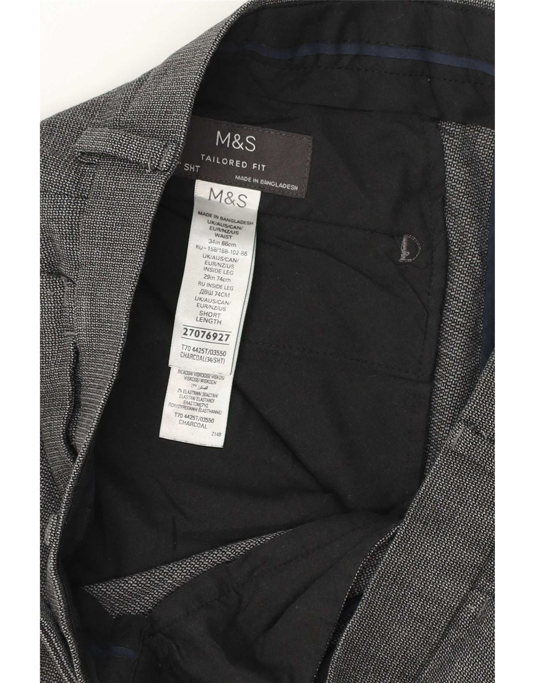 Marks & Spencer Herren-Anzughose mit maßgeschneiderter Passform, W34, L28, grau, Polyester