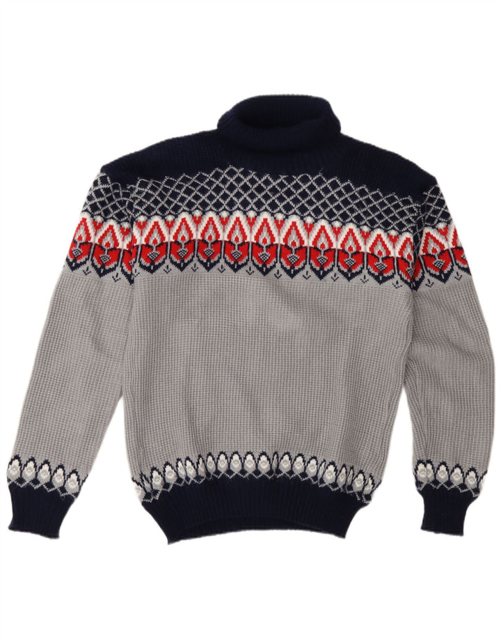 Vintage Herren Rollkragenpullover Mittelblau Fair Isle Acryl