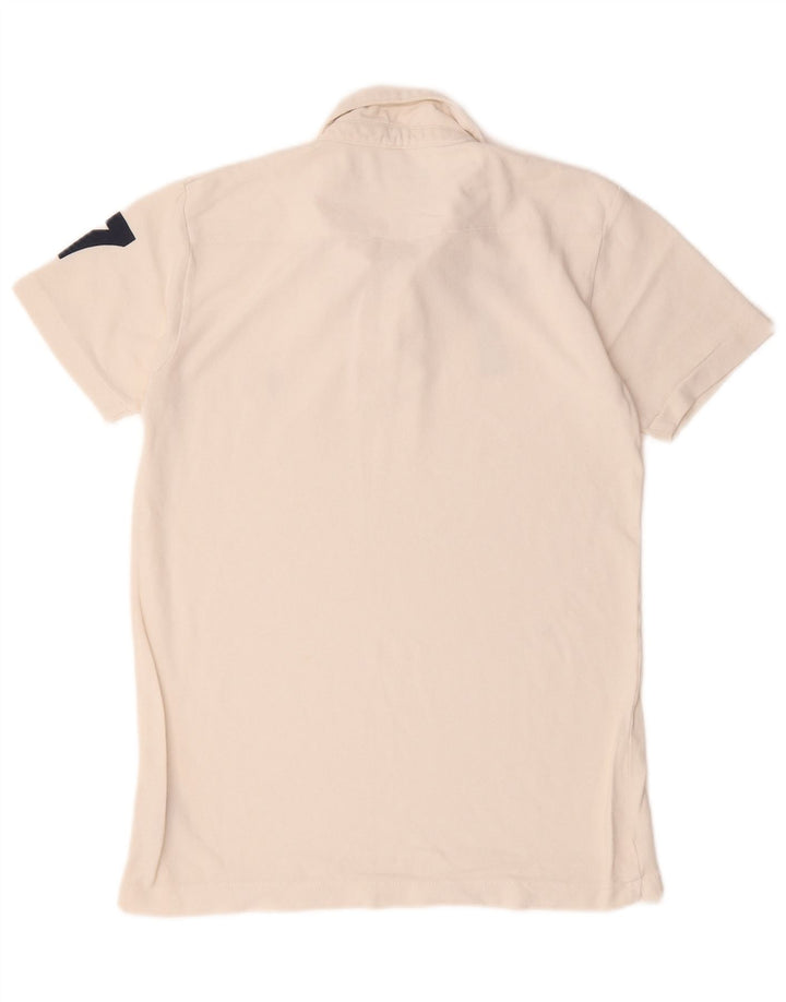 French Connection Herren-Poloshirt mit Grafik, Größe S, cremefarbene Baumwolle