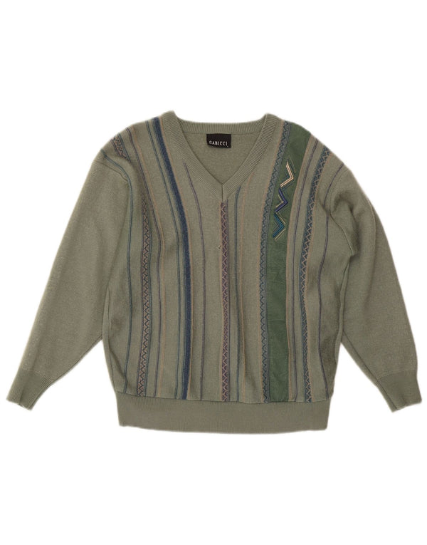 Gabicci Damen-Pullover mit V-Ausschnitt, Gr. 16, groß, grün gestreift, Wolle