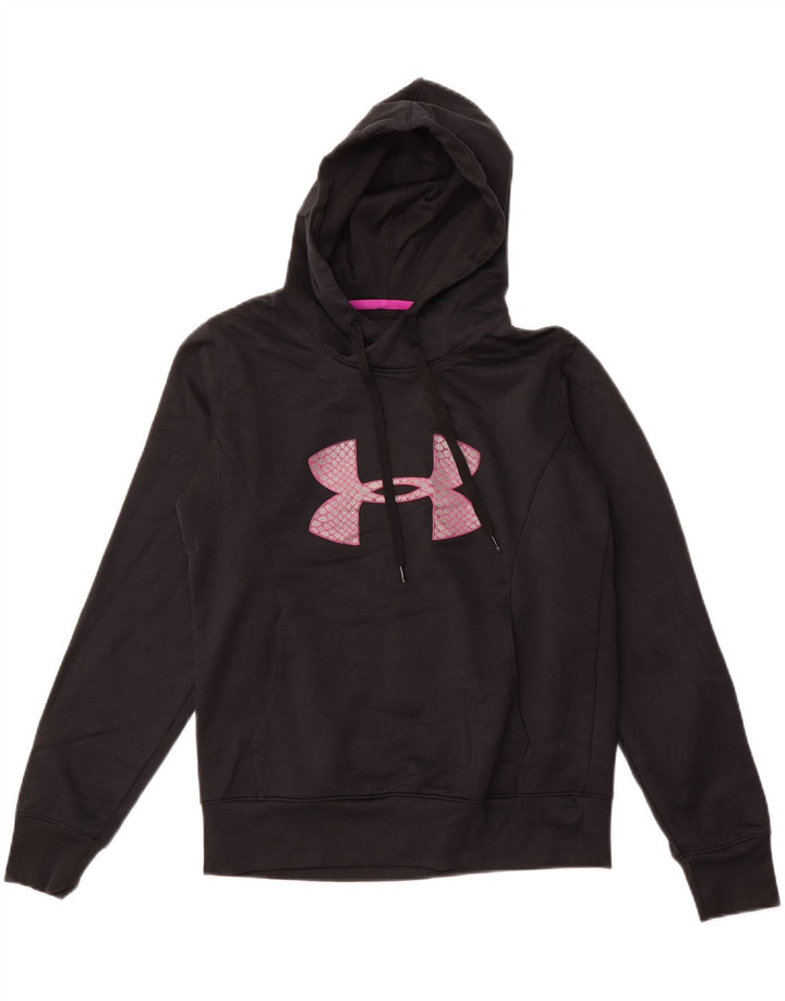 UNDER ARMOUR Damen Cold Gear Graphic Hoodie Pullover UK 14 Medium Schwarz