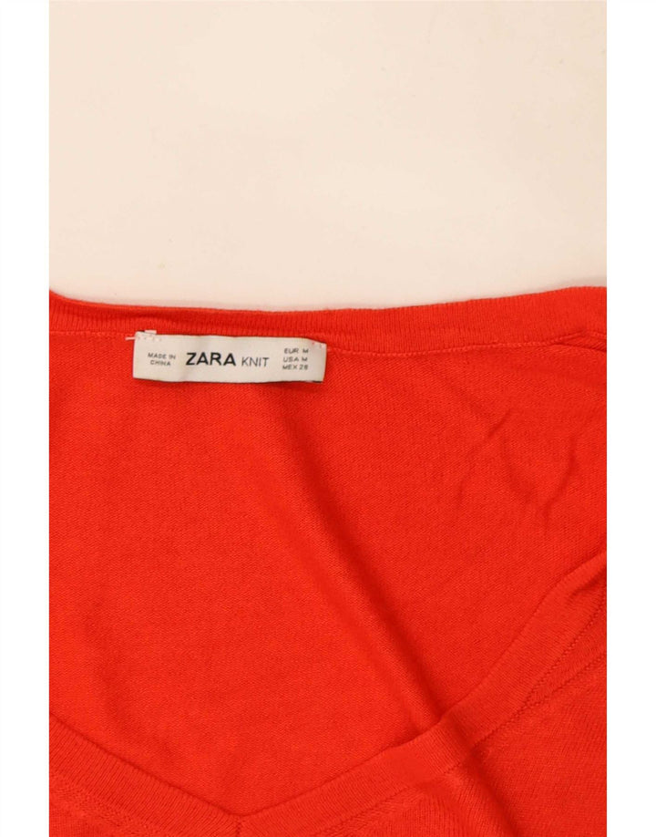 Zara Damen Crop V-Ausschnitt Pullover Pullover UK 14 Mittelrot