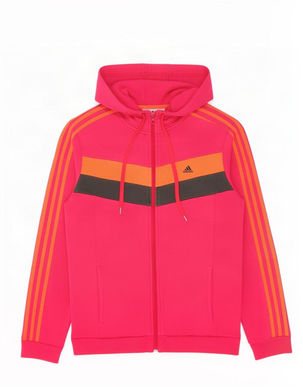 Adidas Damen Zip Hoodie Pullover UK 12/14 Mittelrosa Colourblock Baumwolle