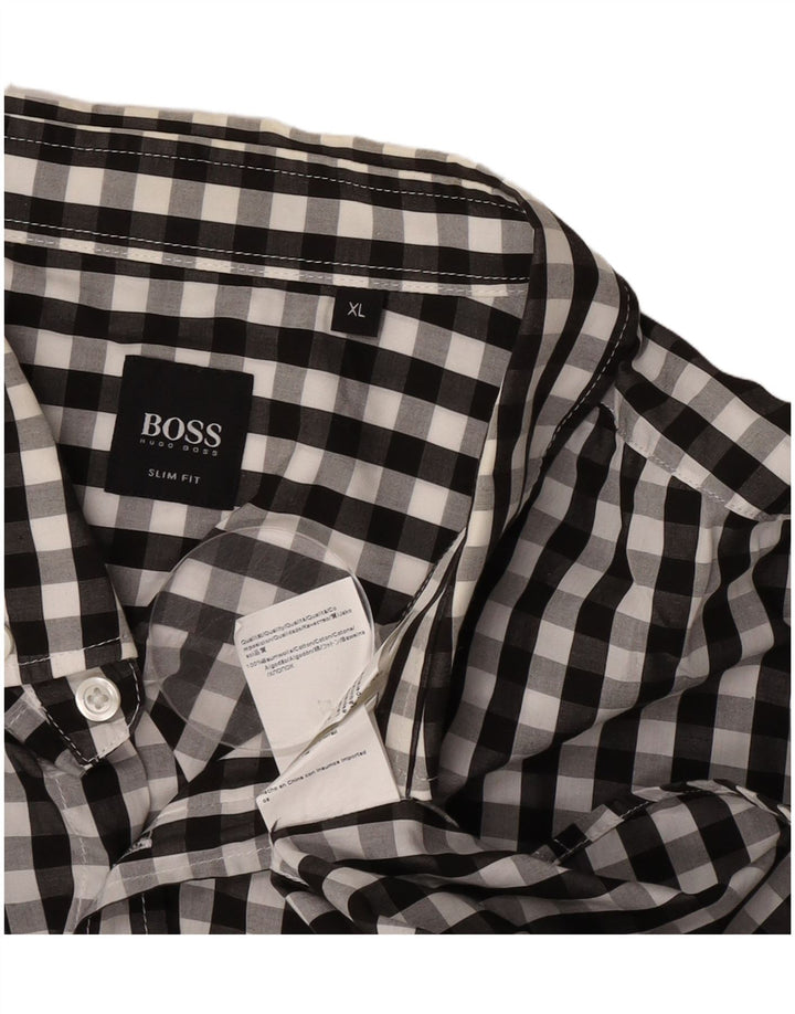 Hugo Boss Herren Slim Fit Hemd XL Schwarz Gingham Baumwolle