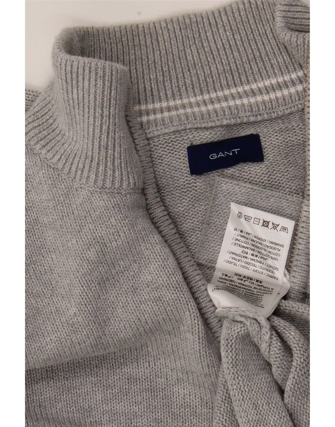 Gant Jungen-Pullover mit Reißverschluss am Hals, 11–12 Jahre, graue Baumwolle